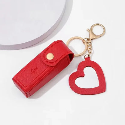 Portable Leather Lipstick Bag – Makeup Pouch with Mirror, Lip Balm Holder & Keychain Cover
