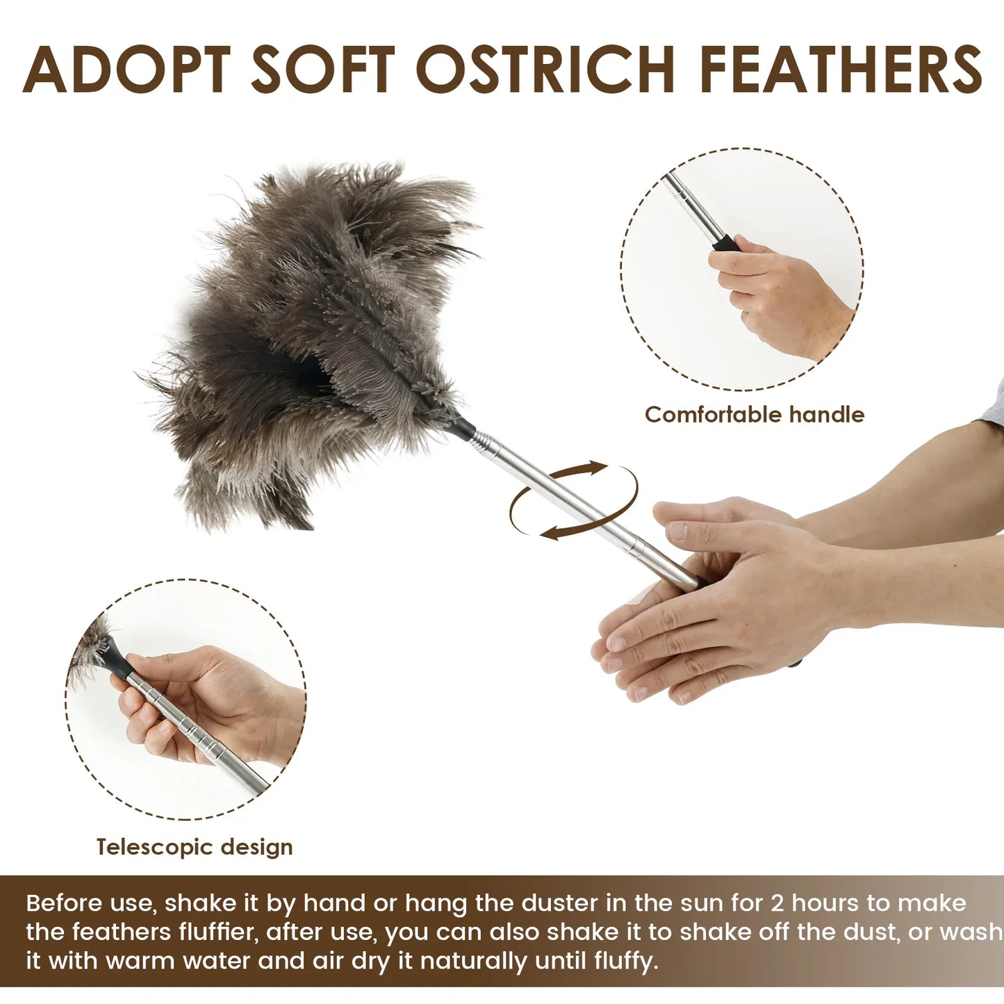 Extendable Ostrich Feather Duster – Long Stainless Steel Handle for Household Furniture Dust Cleaning