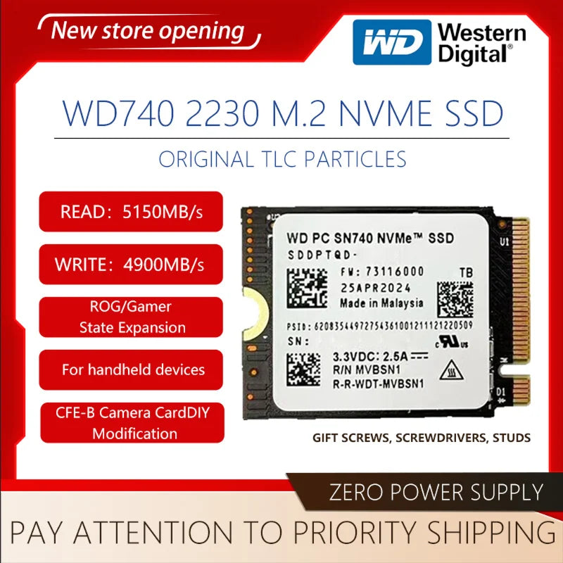 Western Digital WD SN740 NVMe SSD 1TB 2TB M.2 2230 PCIe 4.0 Gen4 High-Speed Solid State Drive for Steam Deck ROG Ally Surface Pro X & Laptop PC Storage Upgrade