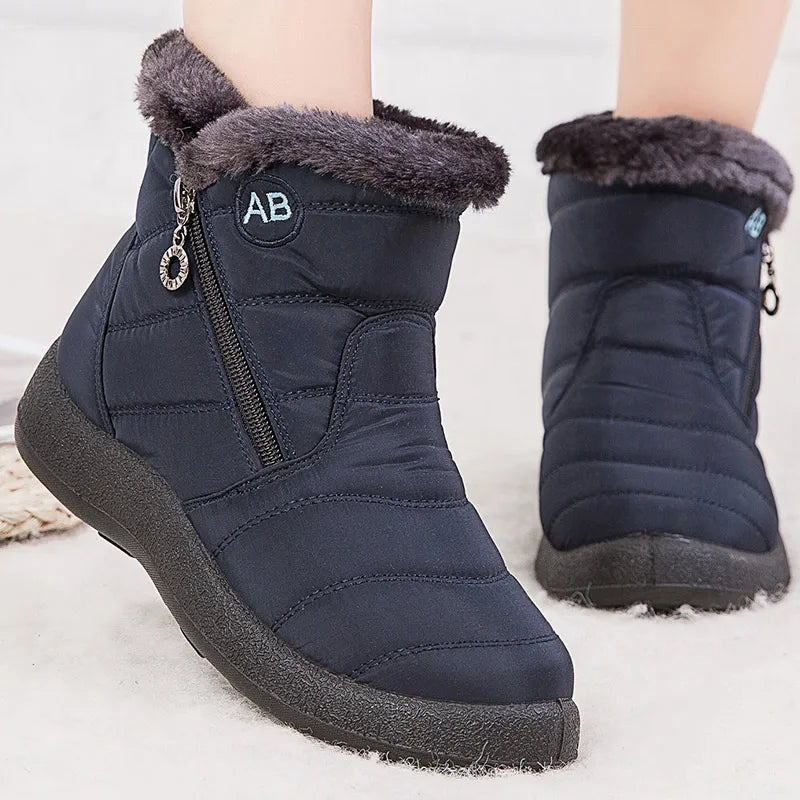 Women’s Fur Lined Ankle Boots – Waterproof Winter Shoes with Low Heels, Snow Boots for Women