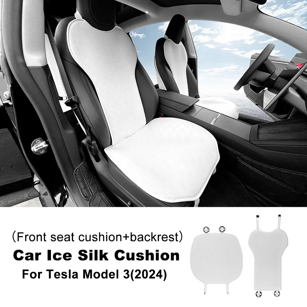 Tesla Model 3 Highland 2024 Ice Silk Car Seat Cushion – Breathable All-Season Seat Cover & Back Seat Protector Interior Accessory