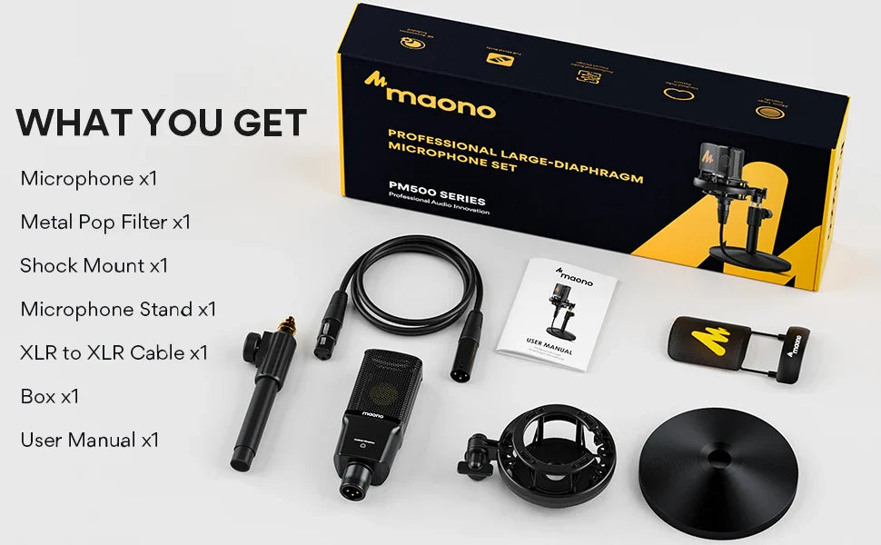 Maono PM500T XLR Condenser Microphone – 34mm Large Diaphragm Cardioid Studio Mic for Recording, Podcasting & Streaming
