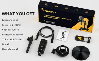 Maono PM500T XLR Condenser Microphone – 34mm Large Diaphragm Cardioid Studio Mic for Recording, Podcasting & Streaming