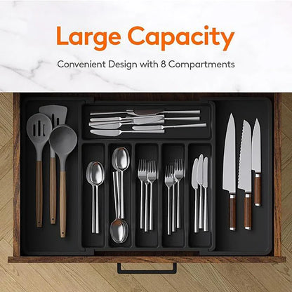 Expandable Adjustable Cutlery Drawer Organizer – Kitchen Utensil Tray with Compartments and Flatware Divider