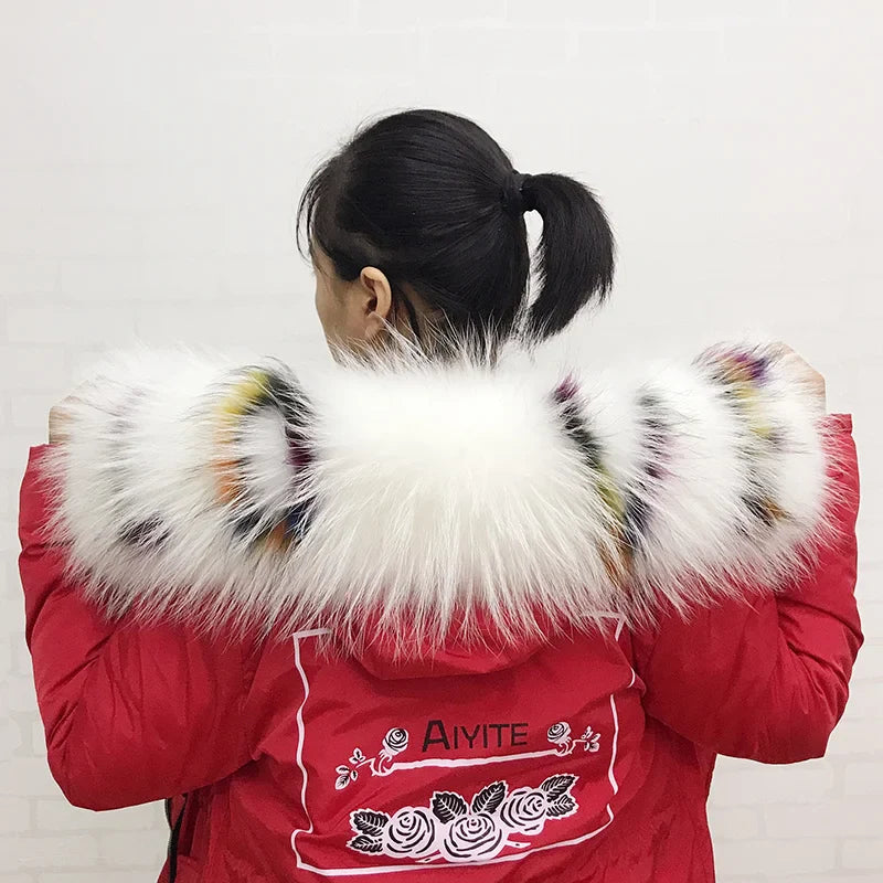 Natural Raccoon & Fox Fur Scarf – Luxury Women’s Winter Fur Collar and Hood Trim for Coats & Jackets