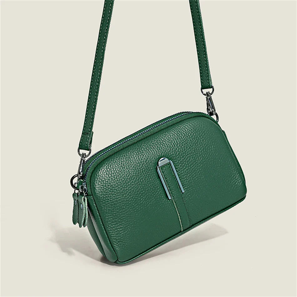 Luxury Genuine Leather Women's Crossbody Bag – Solid Color Shoulder Bag, Clutch & Messenger Purse