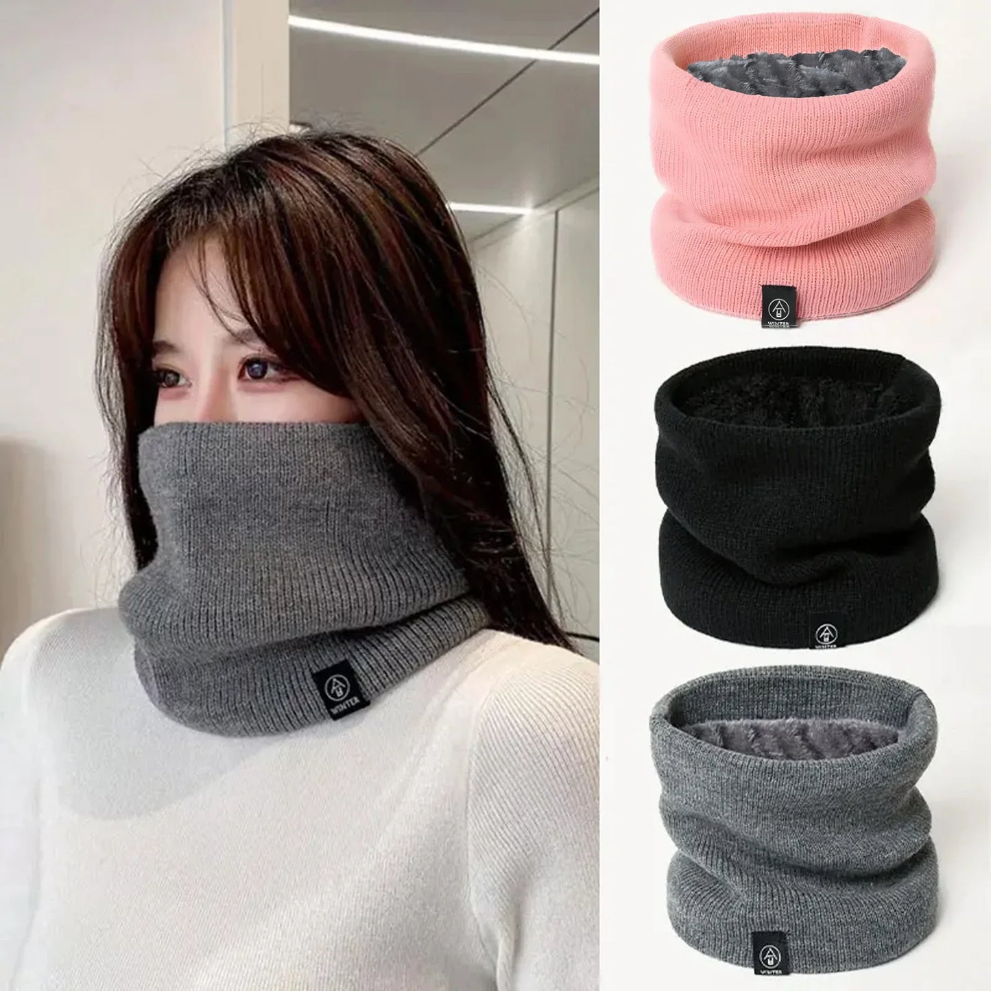 Fashion Knitted Scarf for Women and Men - Solid Cashmere-Like Winter Snood, Thick Wool Fur Neck Scarf Ring, Unisex Warm Accessory