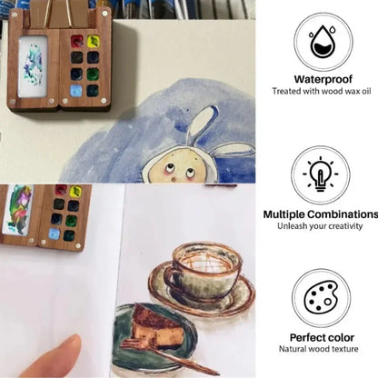 Portable Travel Wooden Handmade 8-Grid 0.5ml Watercolor Paint Palette: Mini Black Walnut Oil Paints Tray Box - Empty Box