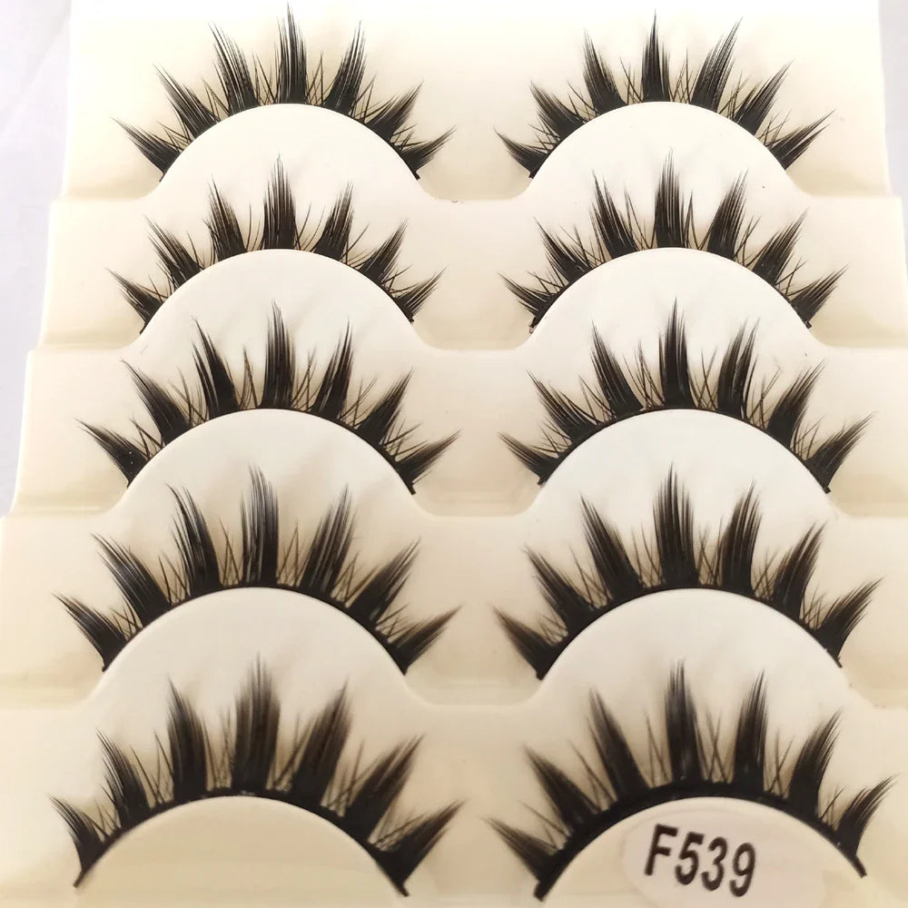 Natural Long Cross Strip False Eyelashes – 5 Pairs Black Cat Eye Lashes for Cosplay & Makeup