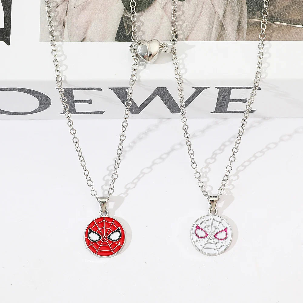 Spiderman Superhero Necklace Set - 2PCS Avengers Pendant Jewelry Gift for Couples & Valentine’s Day