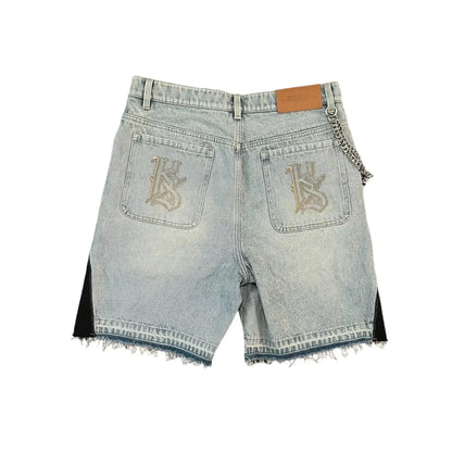 Streetwear Retro Patchwork Denim Shorts – Y2K Hip Hop Cartoon Graphic Loose Fit Jeans for Men & Women
