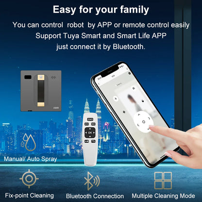 ABIR WD8 Robot Window Vacuum Cleaner – Dual Ultrasonic Spray, APP & Remote Control, Smart Home Glass Mop & Auto Wall Cleaning Robot