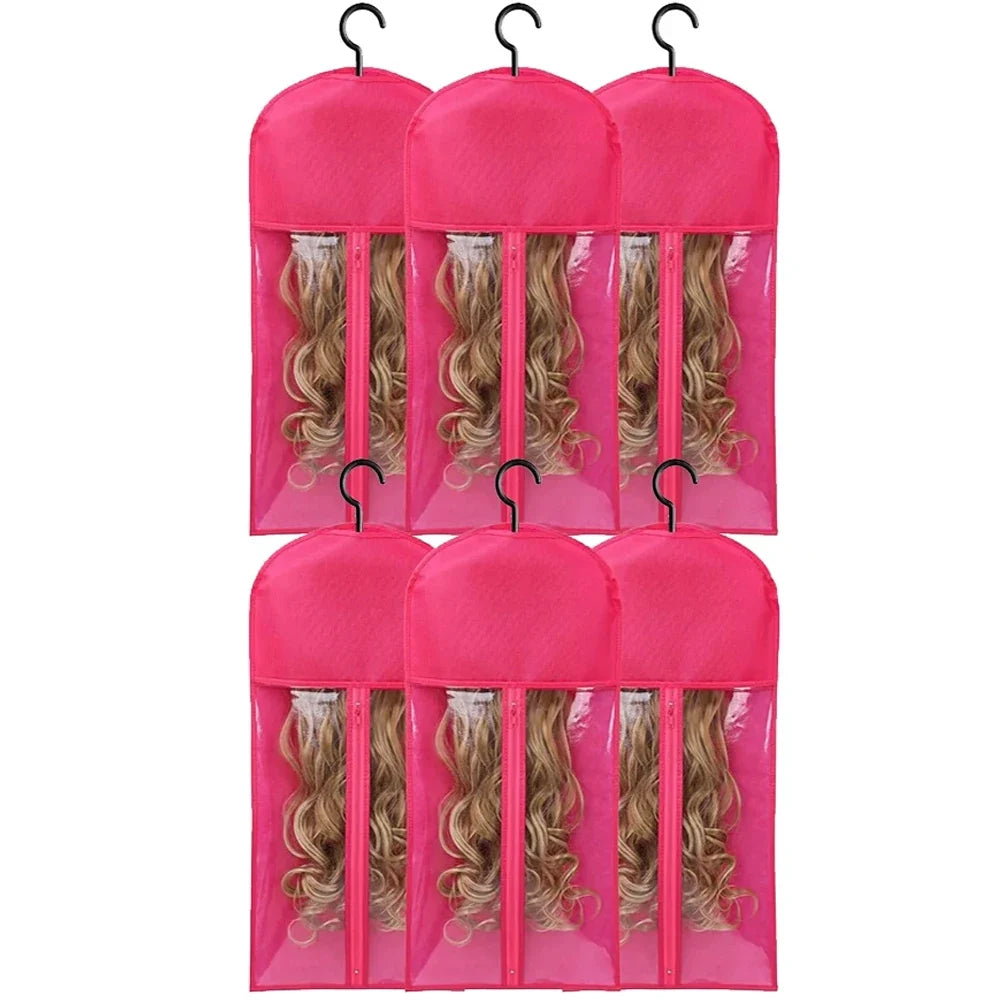 Premium Wig Storage Bags - Transparent Hanging Organizer with Metal Hangers for Wigs & Hair Extensions