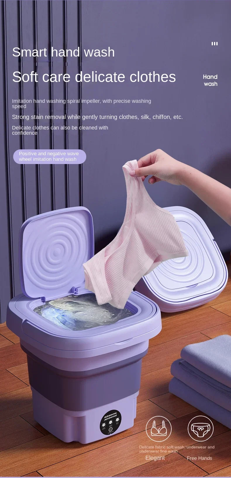 8L Portable Foldable Washing Machine – Mini Washer with Spin Dryer for Socks, Underwear & Panties