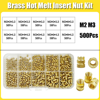 Brass Threaded Insert Nut Kit M2–M8 – Heat Set Knurled Copper Nuts for 3D Printing & Plastic Injection