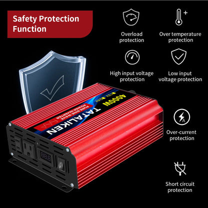 12V/24V to 110V AC Pure Sine Wave Power Inverter — 4000W/16000W 60Hz Converter with LED & US Socket for Car & Solar