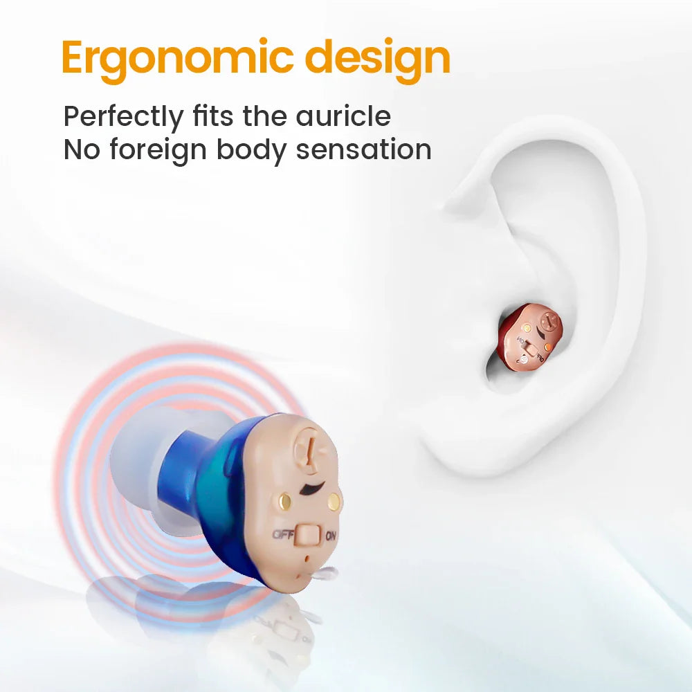 Rechargeable Invisible Hearing Aids for Elderly – Mini Wireless ITE Sound Amplifier Listening Device