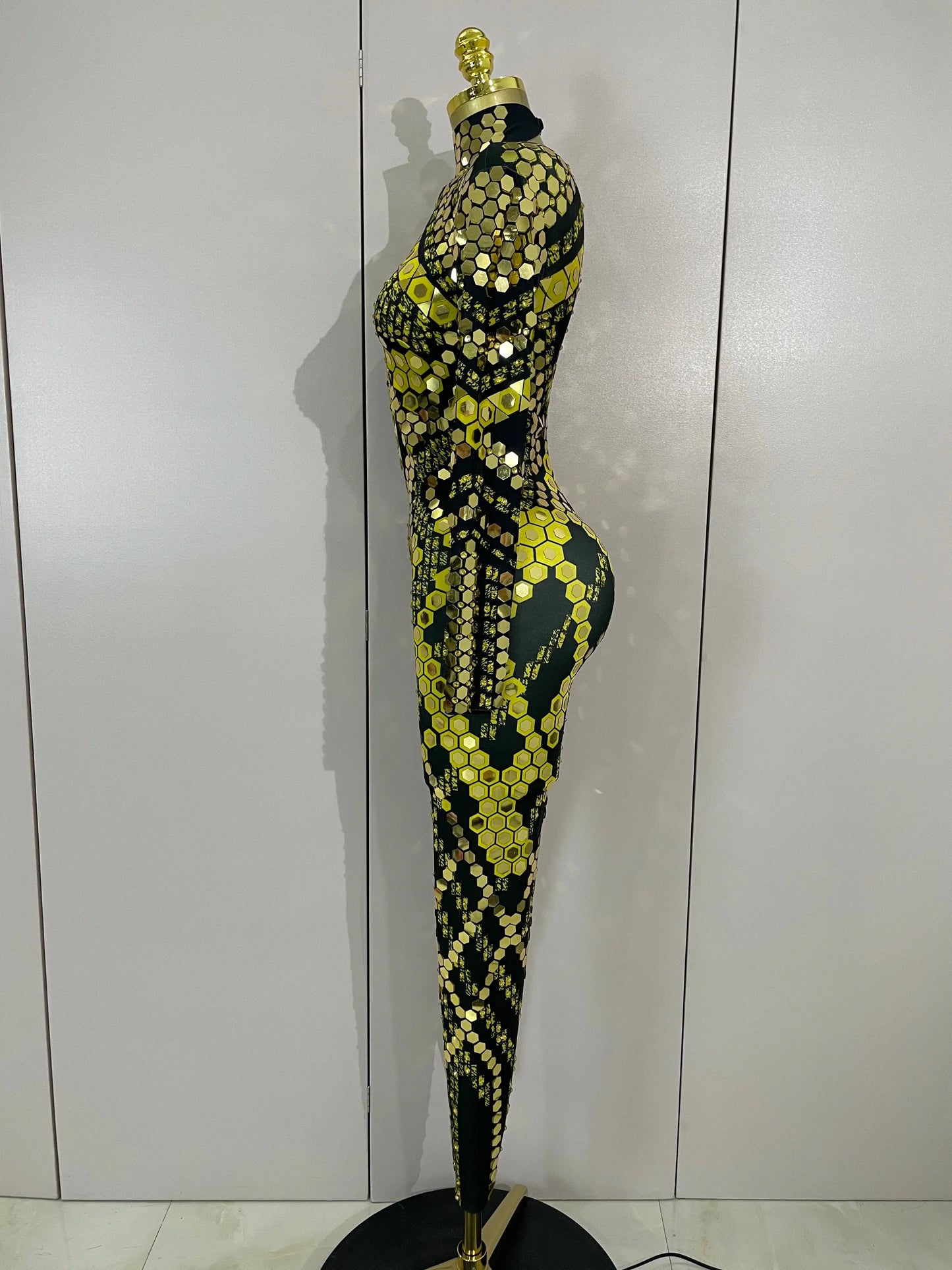 Sexy Shiny Silver Sequin & Black Spandex Jumpsuit — 2025 Women’s Prom, Dancer & Stage Performance Costume