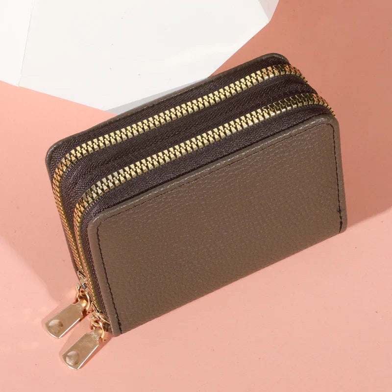 Women’s Short Zipper Purse with Lychee Pattern – Fashion Large Capacity Multi-Card Slot Coin Purse