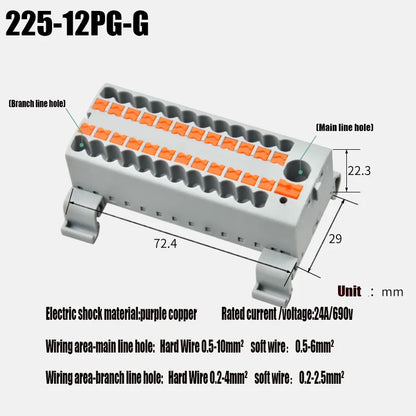 Compact Push-In Wire Connector Terminal Block – Fixed Modular Multi-Link Splicing 1-In Multiple-Out Lighting Connector 225 Series
