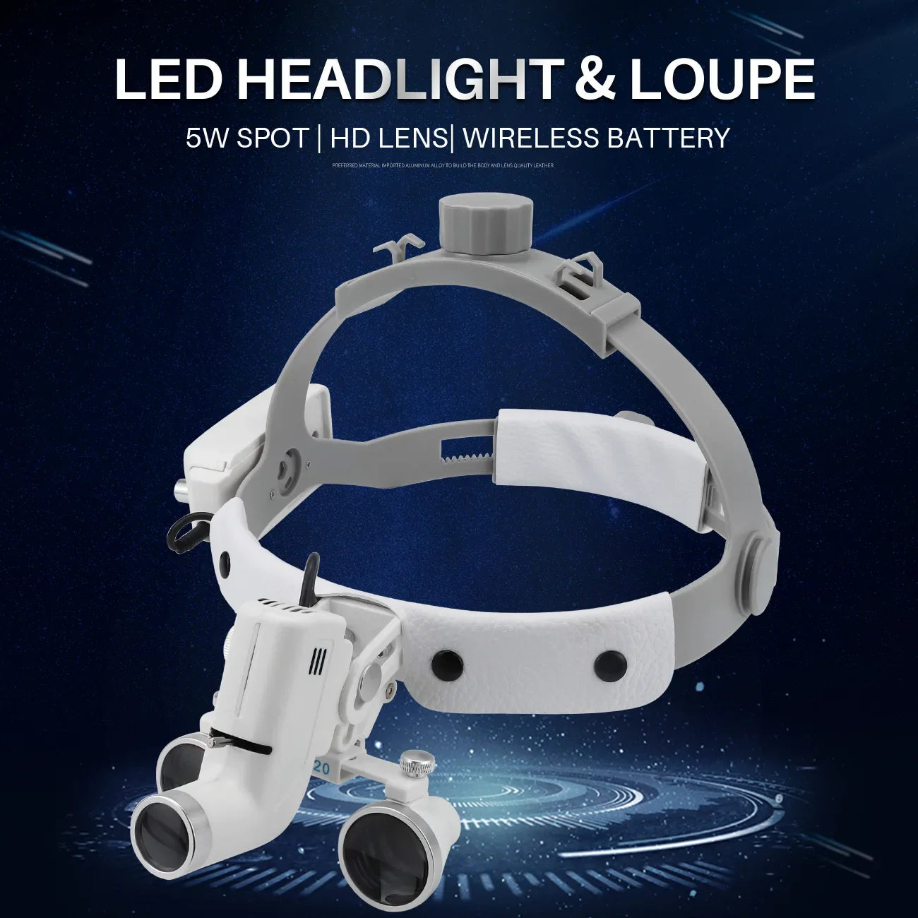 2.5X/3.5X Dental LED Loupes — Adjustable Brightness Spot Headlamp, 5W Surgical Headlight for Dental Lab