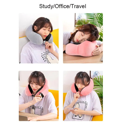Memory Foam U-Shaped Neck Pillow - Soft Travel Pillow with Massage Function for Comfortable Sleeping and Cervical Healthcare Bedding