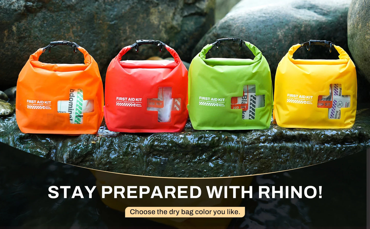 RHINO RESCUE Waterproof First Aid Kit — Lightweight Dry Bag with Emergency Survival Supplies for Outdoor Kayaking, Swimming & Boating
