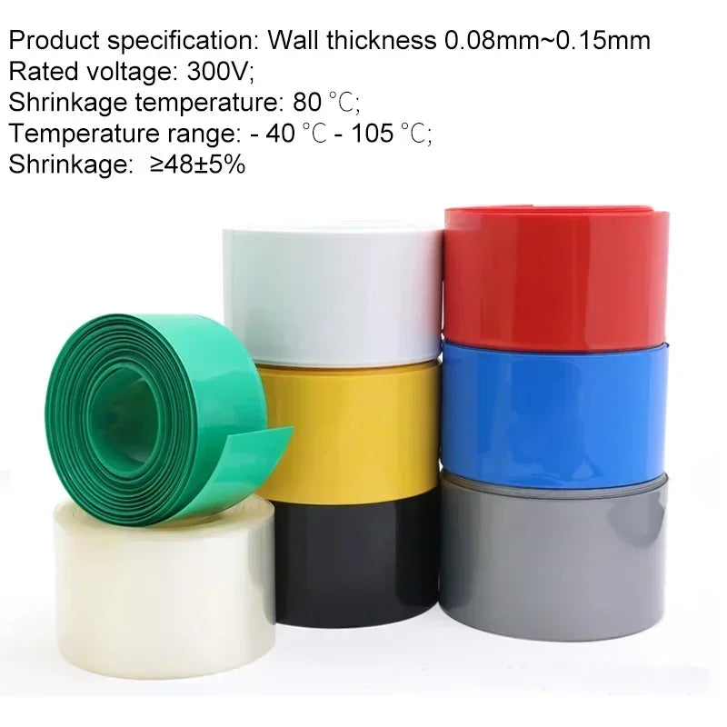 2M/5M/10M PVC Heat Shrink Tube for 18650 Lithium Battery Packs – Insulated Wire Cable Sleeve Protection Wrap