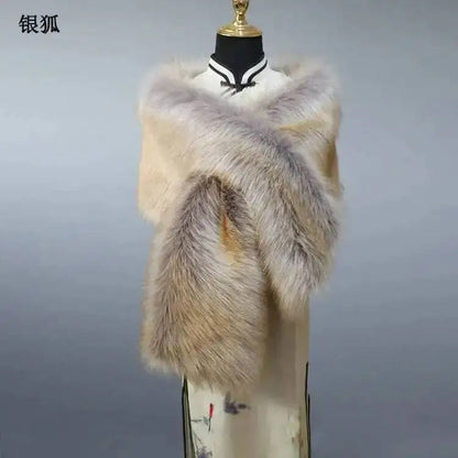 32-Color Luxury Faux Fox Fur Shawl – Women’s Plush Winter Scarf, Wrap & Cape for Wedding & Coat