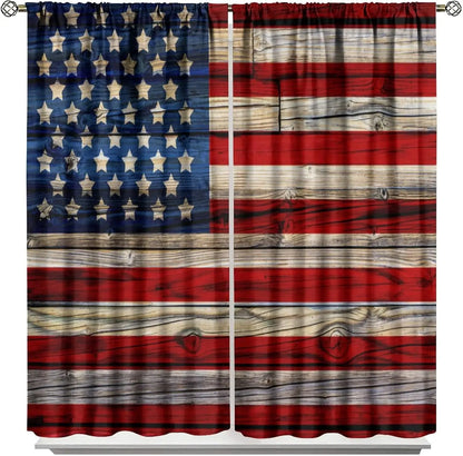 Flag Blackout Curtains – Rustic Green Camo Military USA Flag with Vintage Black Stripes and Thermal Insulation