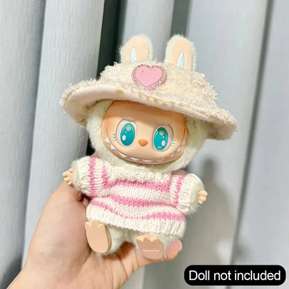 Mini Doll Clothes Outfit Set – 15-17cm Labubu V1-V3 Uniform Skirt, Sweater & Sunglasses Accessories