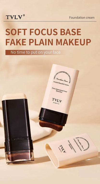 TVLV Eraser Foundation Stick with Brush – 20g Brightening Liquid Foundation & Long-Lasting Concealer