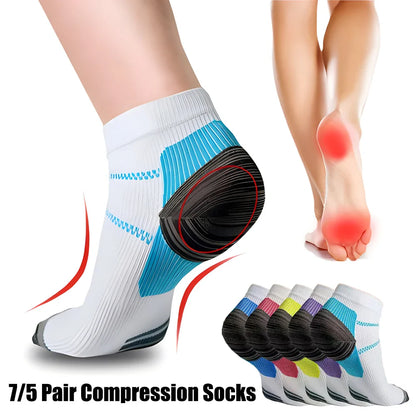7/5 Pairs Compression Socks – Plantar Fasciitis Relief, Ankle Support & Heel Spurs Pain Protector for Men & Women
