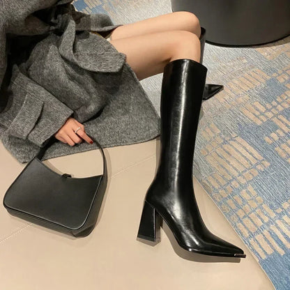 Pointed Toe Women's High Boots – Fashionable Side Zipper Long Booties, Elegant Party High Heel Shoes for Winter