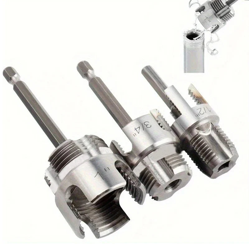 3-Piece Heavy-Duty Carbon Steel Pipe Threading Kit – 1/2” 3/4” 1” Male & Female Threads for PVC, PPR & MPP Pipes