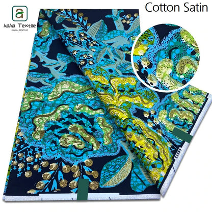 New Grand African Wax Fabric - 6 Yards Cotton Ankara Batik Pagne with Golden Shine Finish for Dresses & Sewing