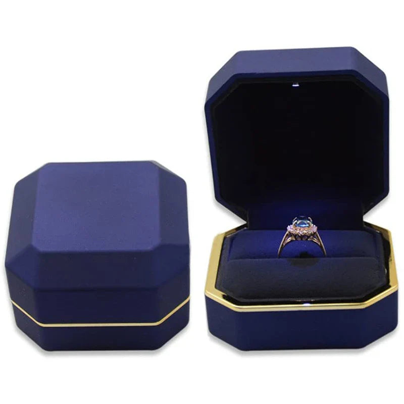 LED Jewelry Ring & Necklace Box — Luxury Velvet Display Case with Light for Engagement, Proposal & Wedding Gifts