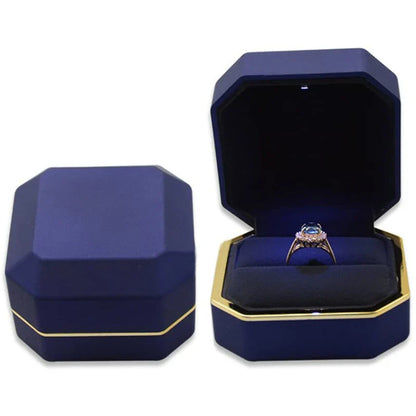 LED Jewelry Ring & Necklace Box — Luxury Velvet Display Case with Light for Engagement, Proposal & Wedding Gifts