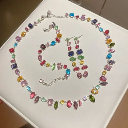 18K Gold Plated Crystal Zircon Necklace – Luxury Colorful Fashion Jewelry for Women, Party & Evening Accessories