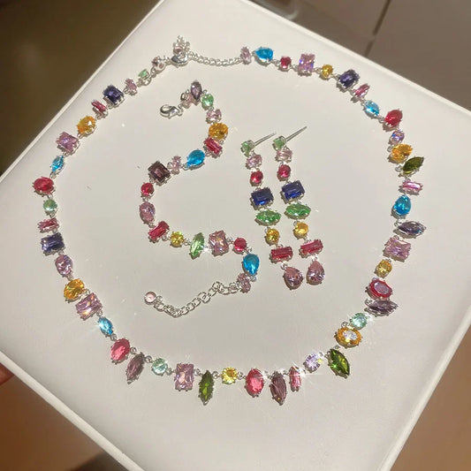 18K Gold Plated Crystal Zircon Necklace – Luxury Colorful Fashion Jewelry for Women, Party & Evening Accessories