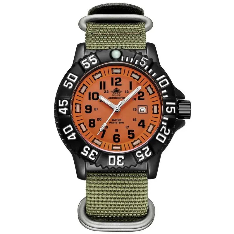Addies Men's Military Watch - Luminous, Multi-Functional Quartz with Nylon & Steel Strap, Waterproof Outdoor Sports Watch