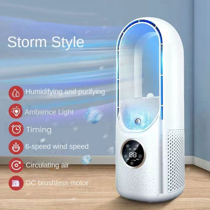 Portable USB Leafless Air Cooler – Silent 6-Speed Electric Fan with Timer & Humidifier