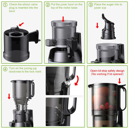 BioloMix Cold Press Juicer — 130mm Feed Chute, Whole Fruit & Vegetable Slow Masticating Juicer, High Yield BPA-Free