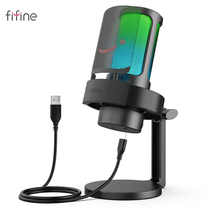FIFINE A8 USB Microphone with RGB, Touch Mute & Headphone Output for Recording & Streaming on PC Mac