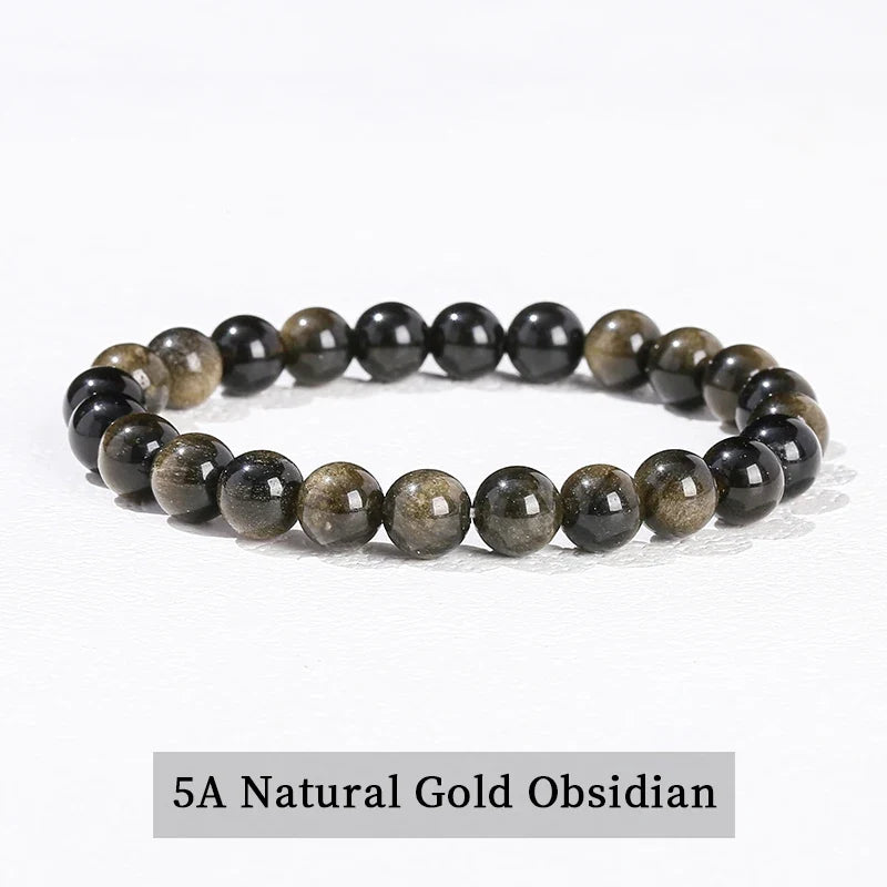 Natural Stone Beaded Bracelet - Obsidian, Fluorite & Quartz Healing Stretch Jewelry for Men & Women