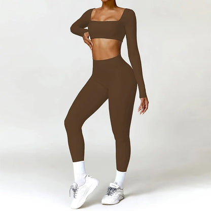 2Pcs Women's Yoga Sports Set - Quick Dry Long Sleeve Workout Tracksuit for Gym & Running