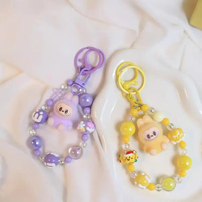 Labubu Cartoon Resin Bead Keychain – Creative Backpack Pendant DIY Gifts for Kids & Couples