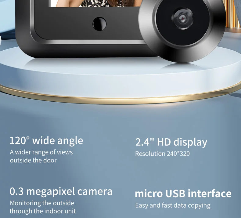 2.4" Smart Digital Door Viewer — 120° HD Security Camera, 240x320 Visual Doorbell, 300K Pixels