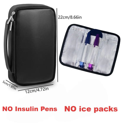 Insulin Travel Bag for Diabetics, PU Leather Double Layer Organizer Case for Insulin Pens & Test Kits with Handle Medical Storage Pouch