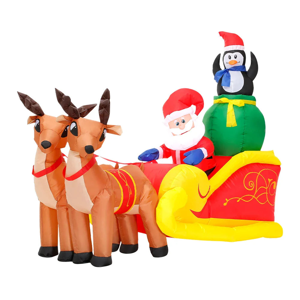 Merry Christmas Tree Arch Inflatable – Santa Claus Sleigh Decoration with LED Light for Home, Garden, and New Year Party Decor